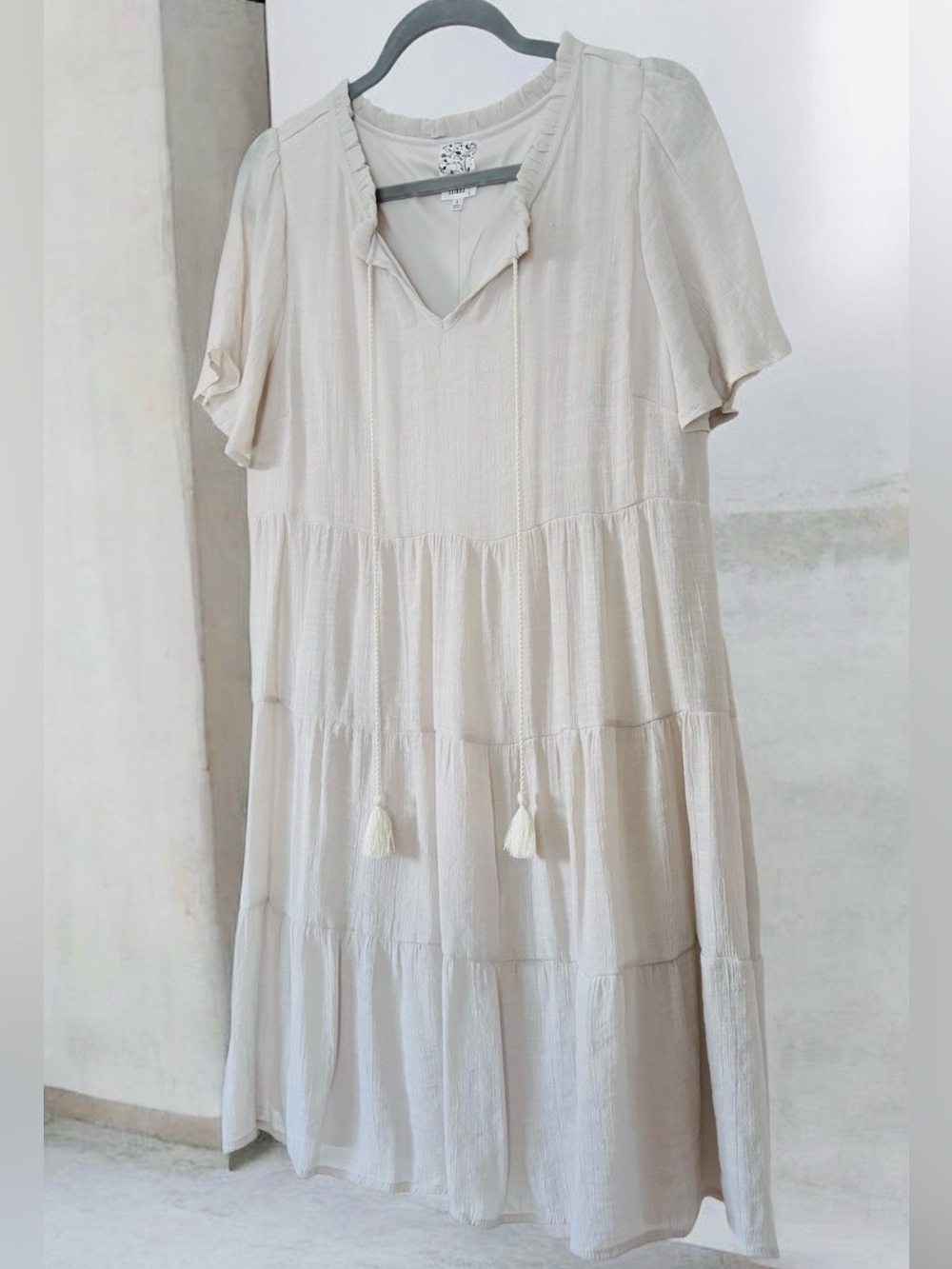 Naïf Amanda Cream Tiered Boho Dress with Tassel Tie Size Large